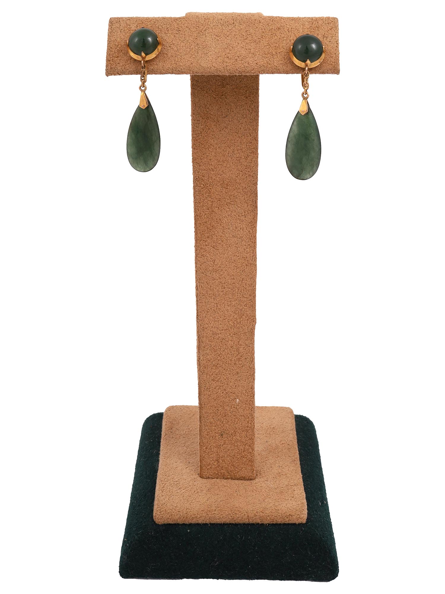 PAIR OF 14K GOLD JADE CLIP ON TEARDROP EARRINGS PIC-0